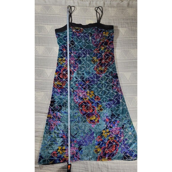 Anthropologie Moulinette Soeurs Blue Lange Velvet Slip Midi Dress Metallic Flora - Picture 3 of 11